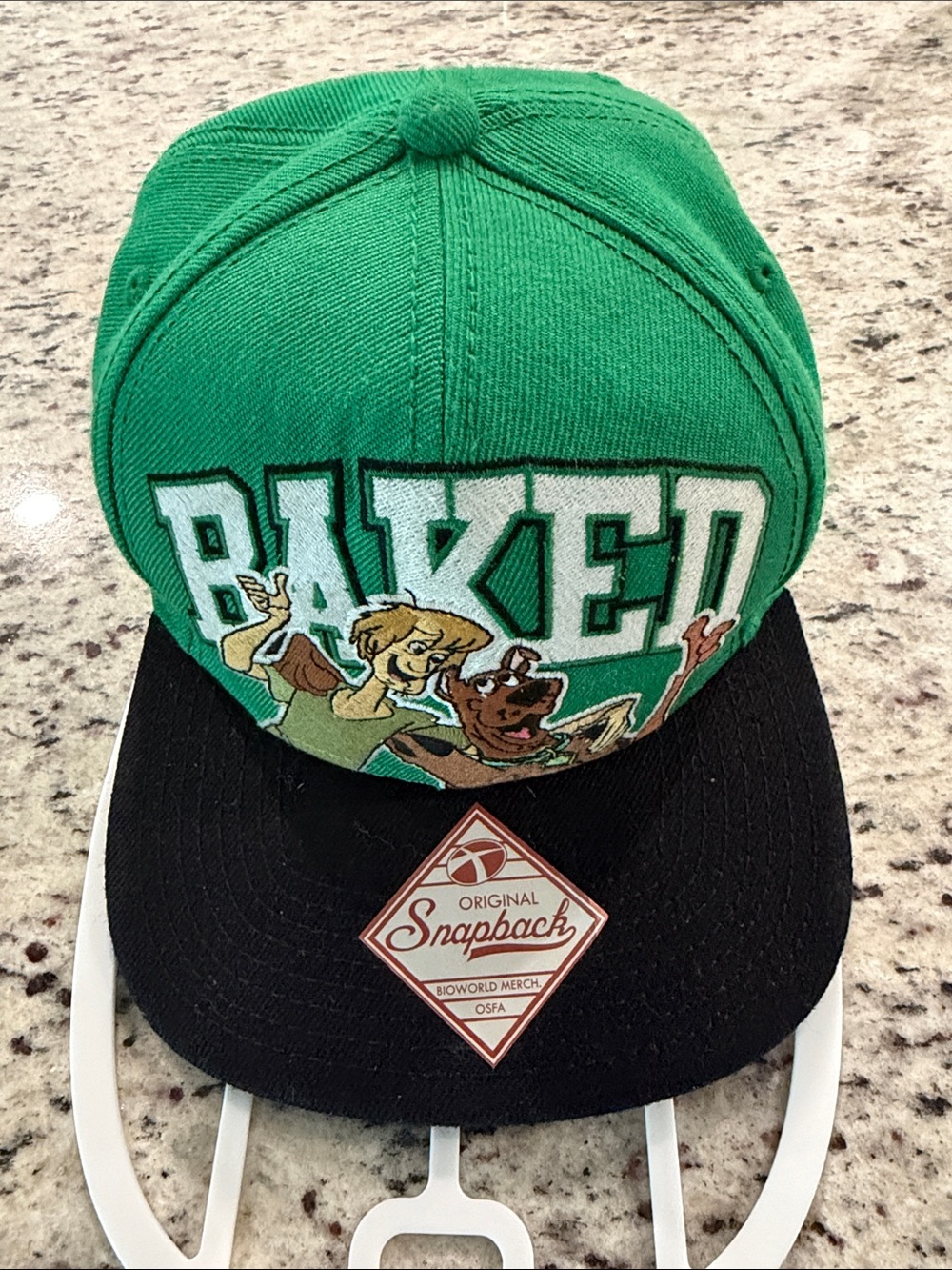 Green & Black 'Baked' Snapback Cap with Cartoon Graphic